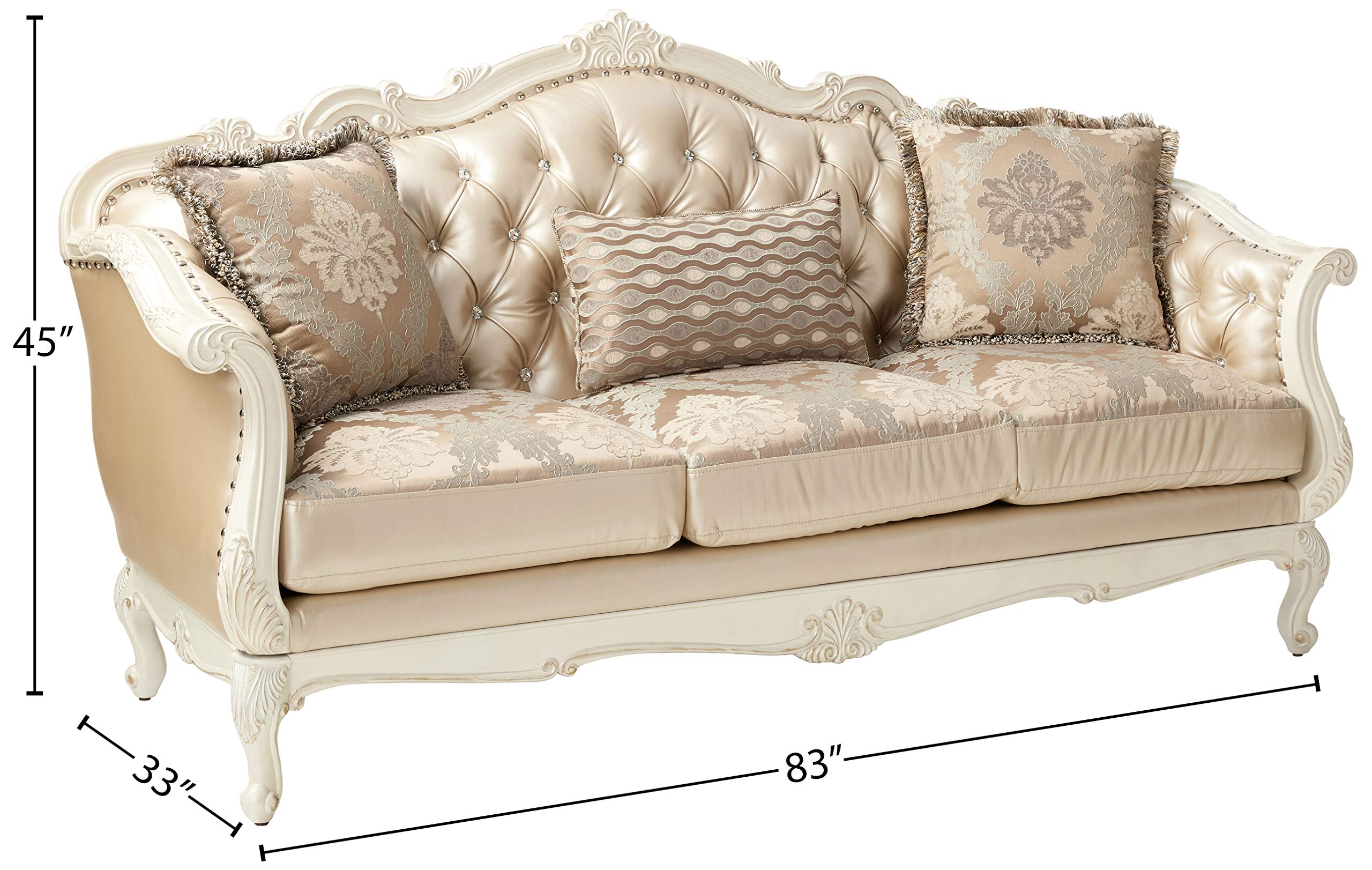 Acme Chantelle Sofa in Rose Gold PU & Pearl White